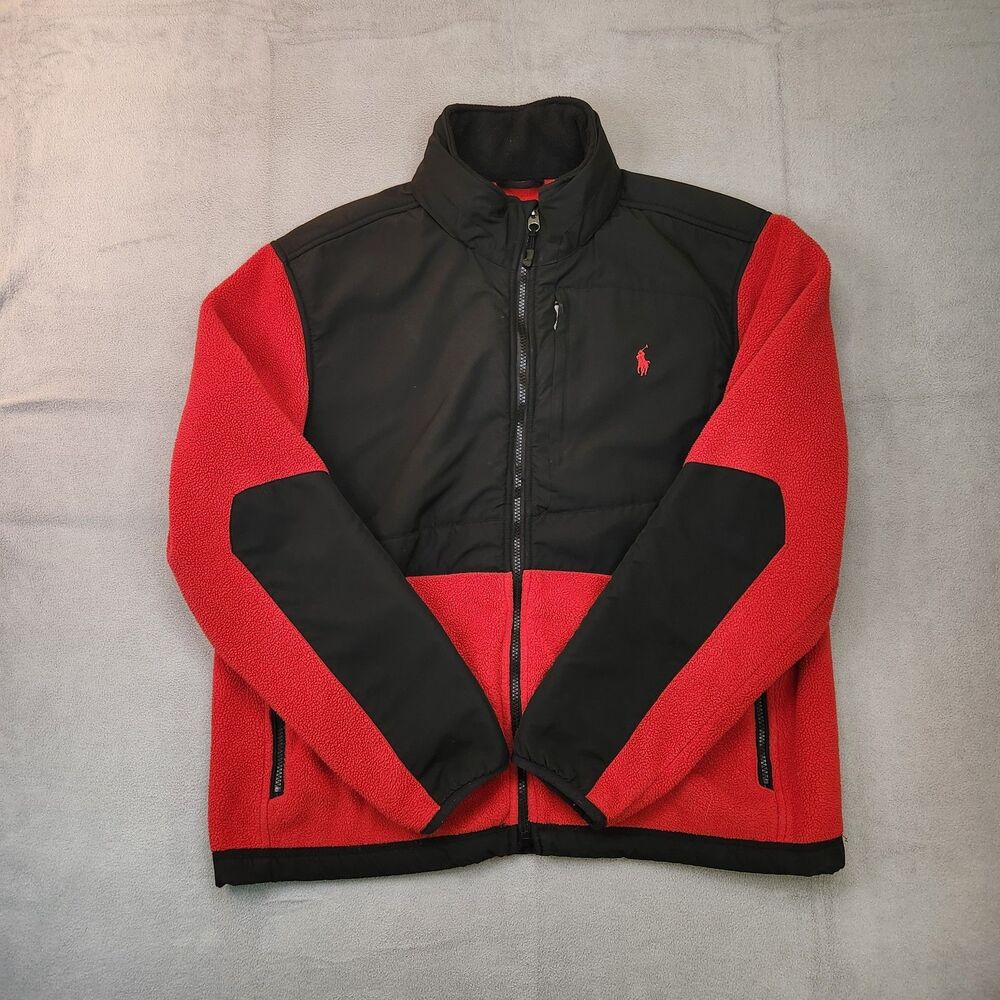 Polo Ralph Lauren Polartec Denali Fleece Jacket Men's L Red Black Colorblock Y2K